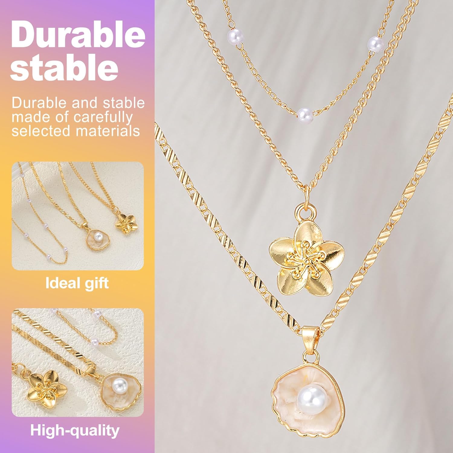 3Pcs Dainty Seashell Necklace Women Handmade Gold Plated Summer Beach Wear Adjustable Boho Cowrie Shell Choker Ocean Inspired Gifts for Her Natural Layering Pendant Necklace - Image 3