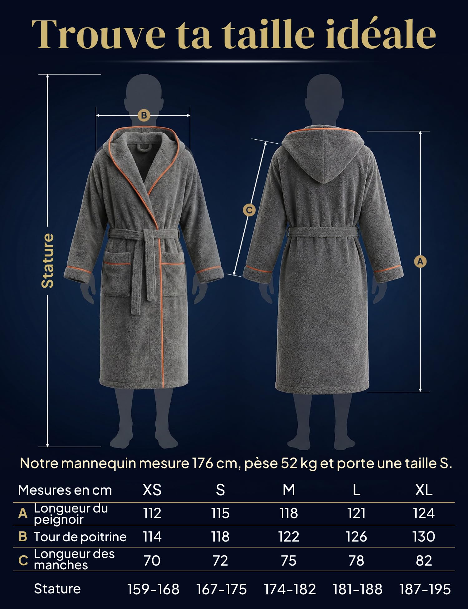 Peignoir de Bain Femme en Coton douillet 400 g/m2 avec Capuche - robe de chambre femme extra doux et confortable - taille XS/S/M/L/XL - peignoir de bain sauna en éponge certifié OEKO-TEX