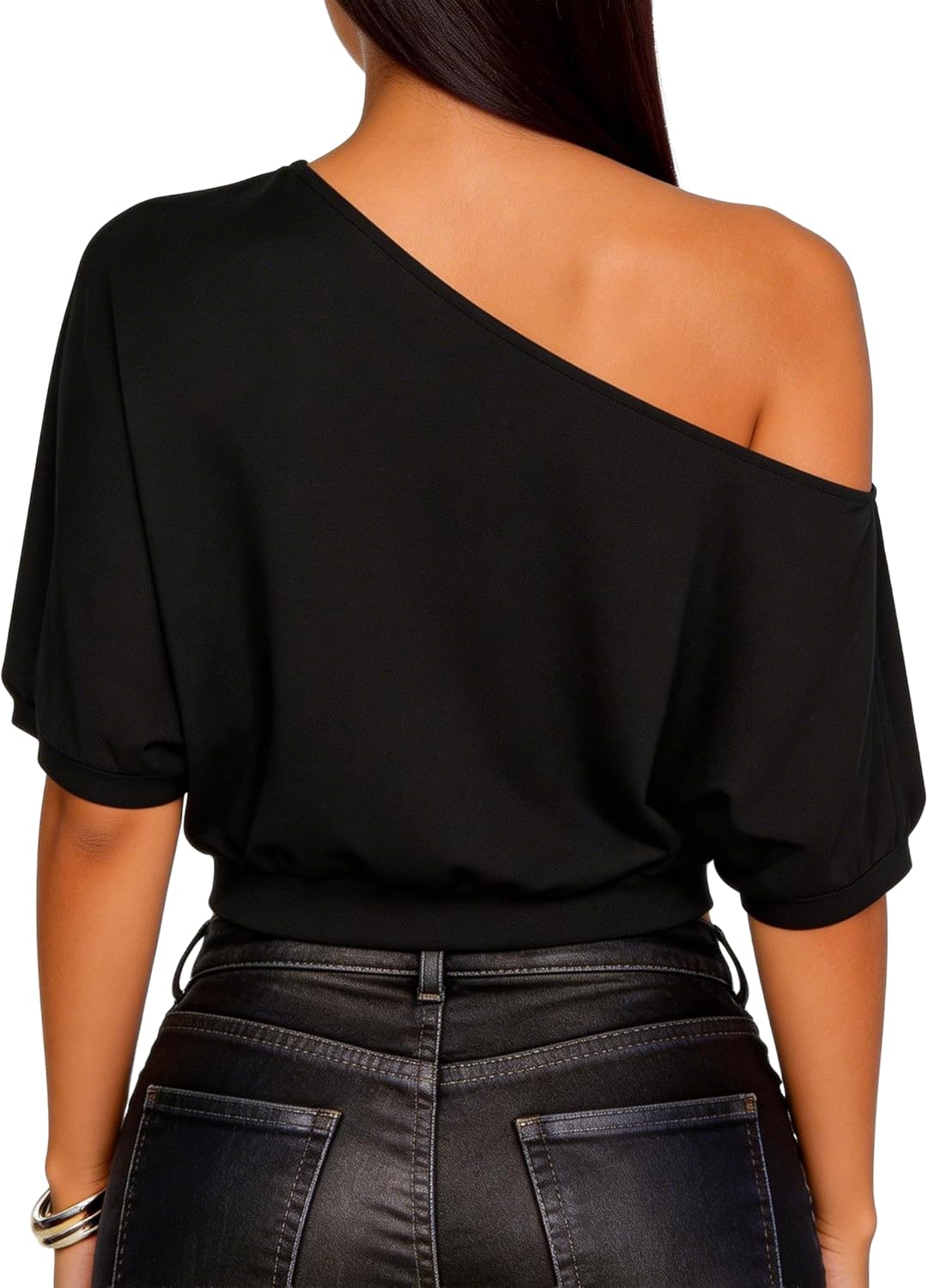 LovelyWholesale Womens Off The Shoulder Crop Tops Sexy Dolman Sleeve Cropped T Shirts - Image 2