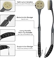 Vista 2 de Cepillo de espalda de mango largo para ducha, cepillo de baño de 20.5 pulgadas, cepillo de cuerpo de ducha con mango curvado para personas mayores