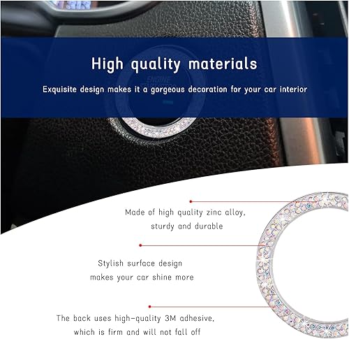 Miniatura 10 de Dickno Anillo de decoración de arranque y parada de motor de automóvil con doble diamantes de imitación, botón de encendido con diamantes de