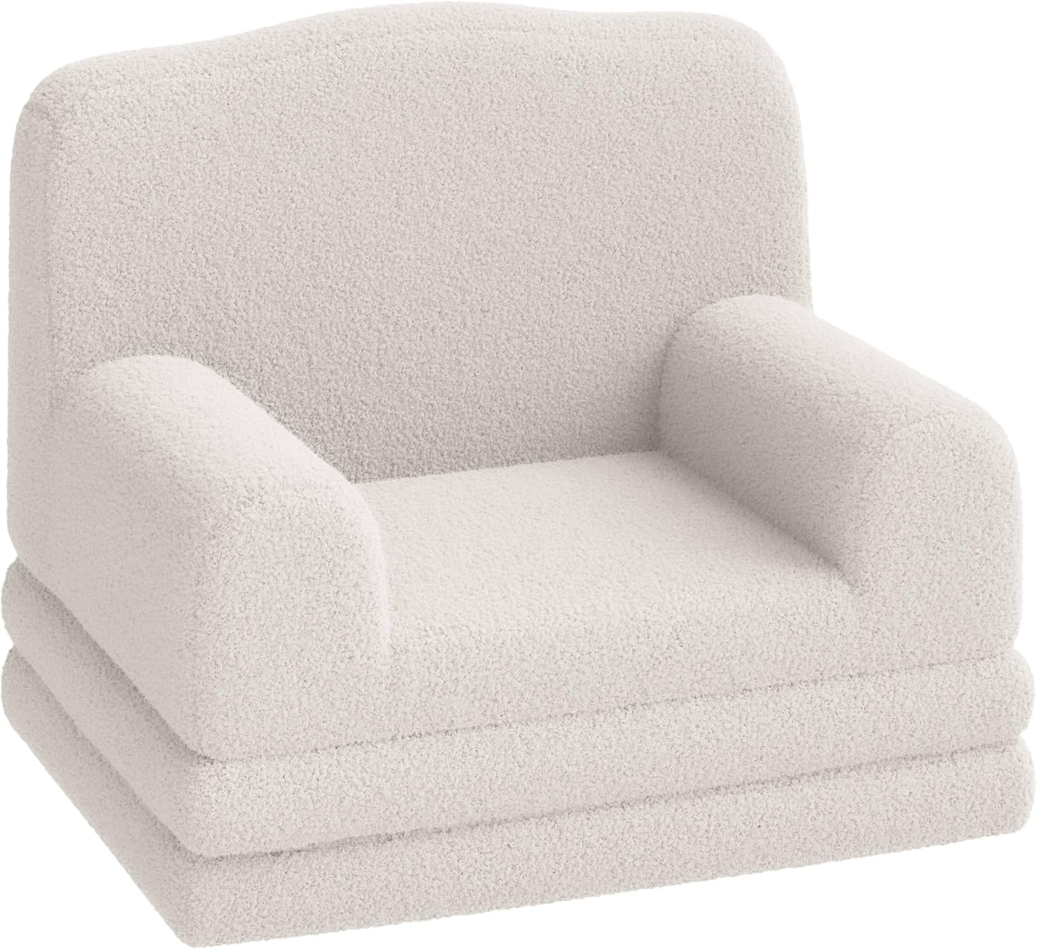 Fauteuil Enfant Convertible 1 Place,2 en 1 Canapé lit Convertible en Mousse Haute densité,Dossier Haut,Antidérapant,Chauffeuse Enfant lit Convertible pour Chambre,Salon(132x58x5cm,Beige)