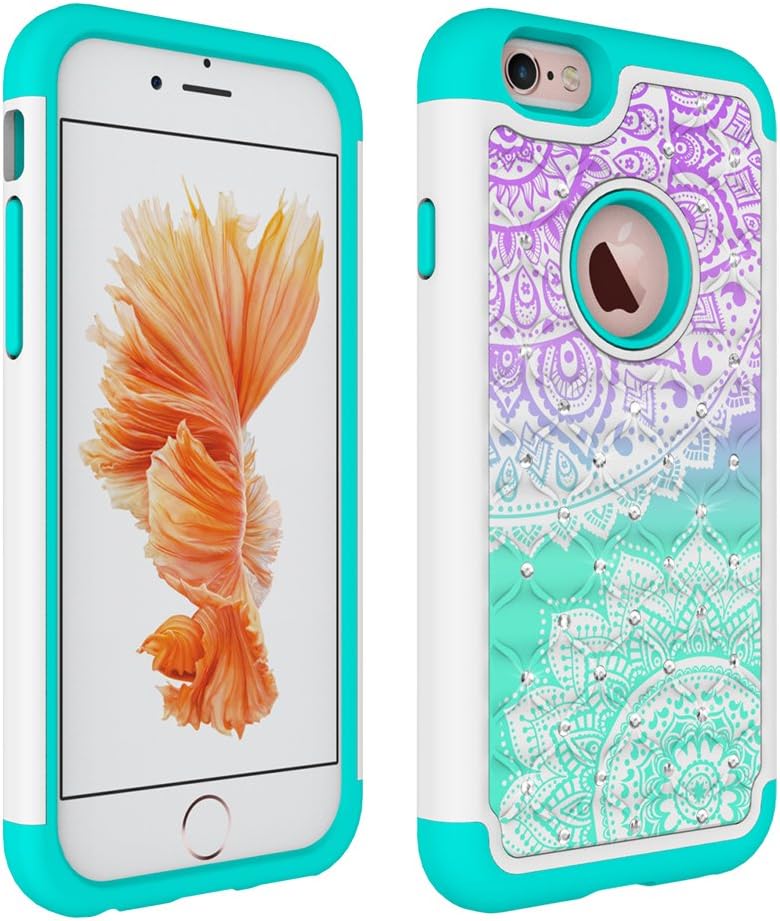 UrSpeedtekLive iPhone 6s Case, iPhone 6 Case, [Shock Absorption] Dual Layer Hybrid Defender Protection Rhinestone Crystal Bling Cover Case for iPhone 6 / 6s 4.7 inch - Mandala
