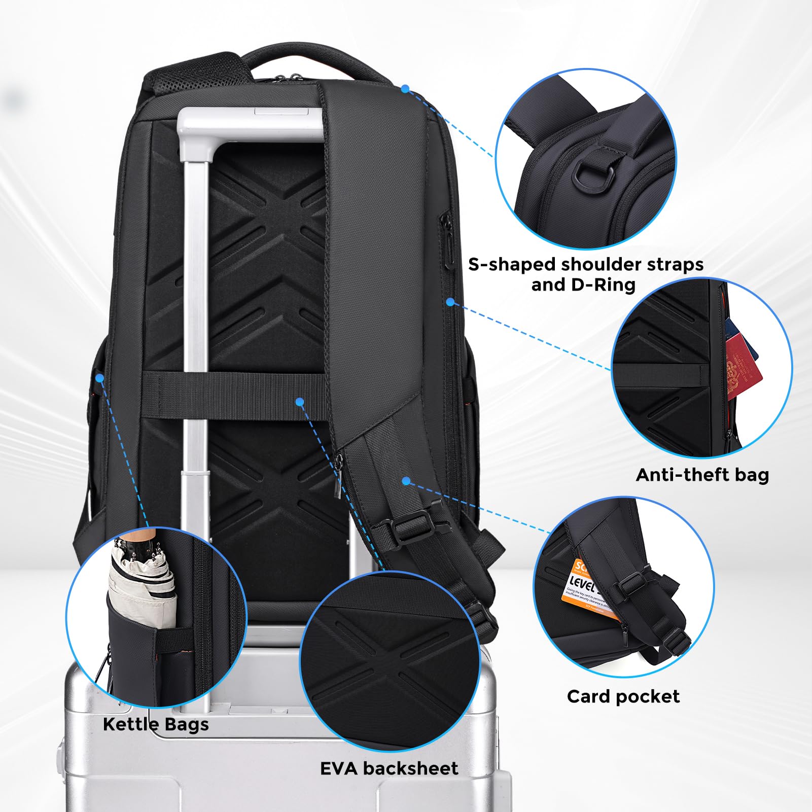 FENRUIEN Sac à dos extensible pour ordinateur portable 15,6 pouces 1800D pour homme avec port de charge, sac d'ordinateur durable, antivol high-tech, résistant à l'eau, sac à dos décontracté