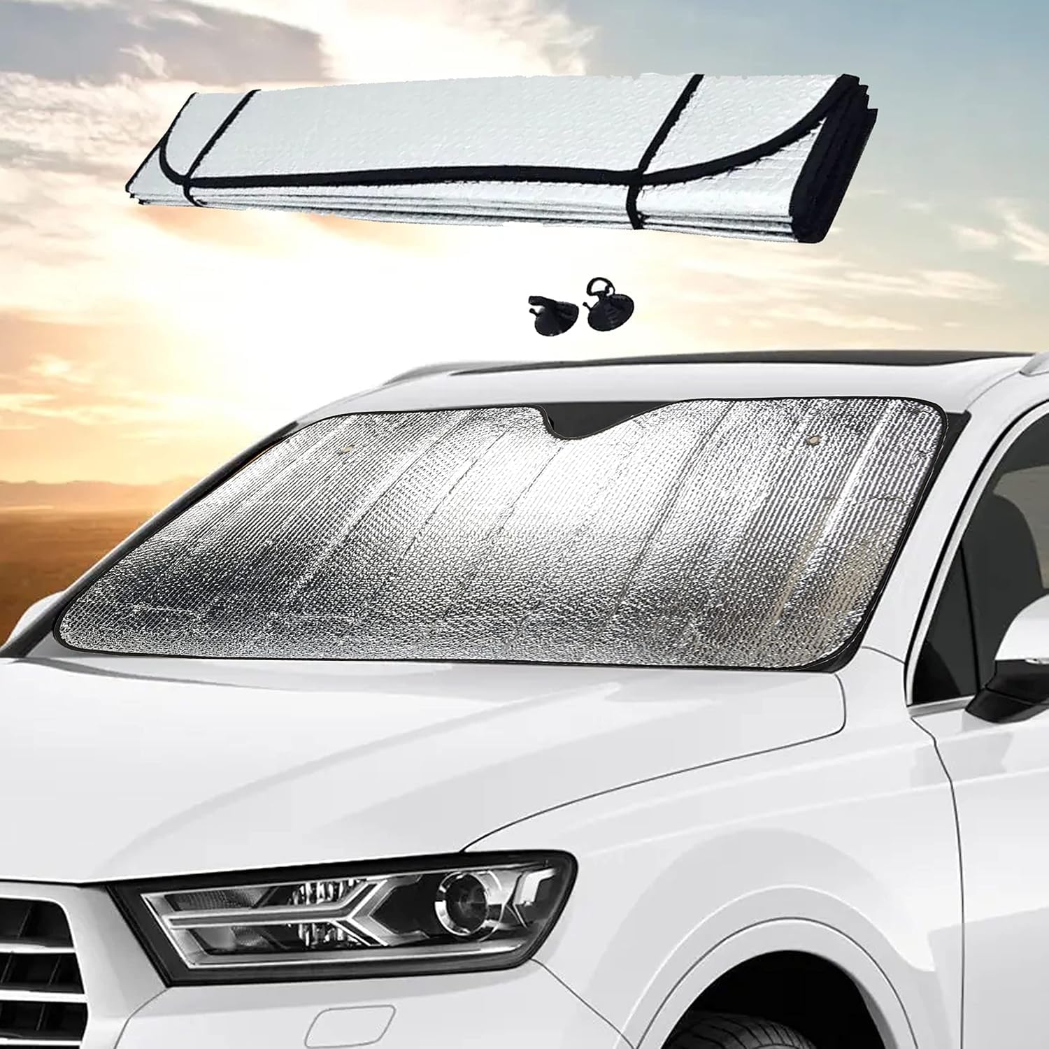 Woniyal Car Windscreen Sun Shade for Audi Q5 55 TFSI e (2019–2020), Folding Foil Sun Shade Car Windscreen Car Windscreen Cover Keep Vehicle Cool,130 * 60cm