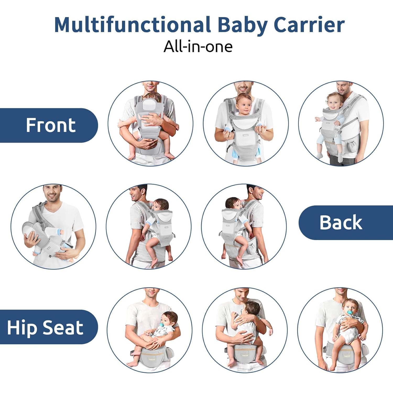 Suptikes Hip Seat Baby Carrier with 6 Carry Positions, Baby Carrier with Hip seat for 6 to 24 Months Baby, Adjustable New-Born to Toddler Carrier, Max Weight Up to 15 Kgs (Grey) 4