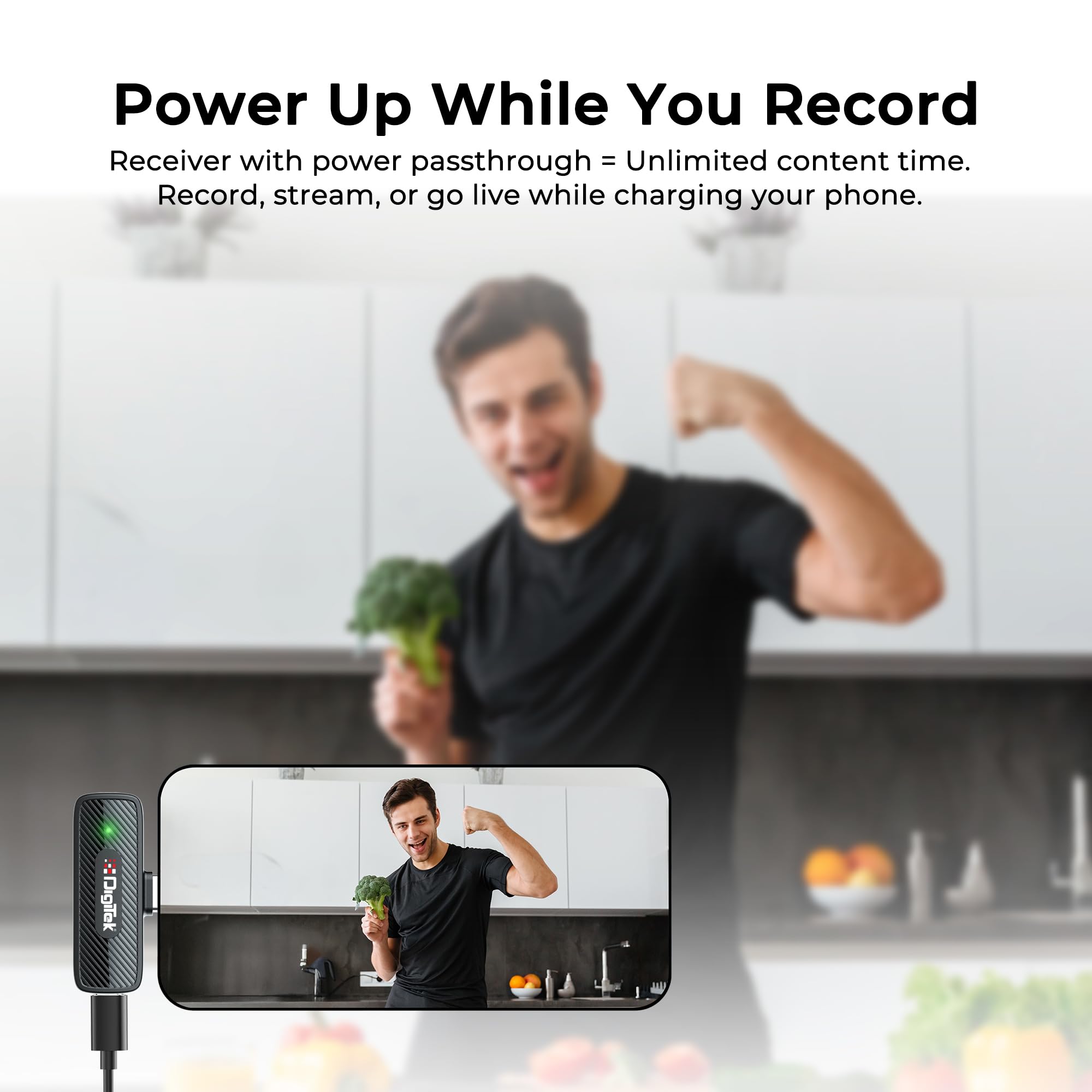Digitek® (DWM-007 PRO Wireless Microphone 2402-2480 MHz & Receiver with Lightning Connector,4Hr Battery, for Voice Recording & Live Streaming, only for iPhones with Lightning (LTC) 1