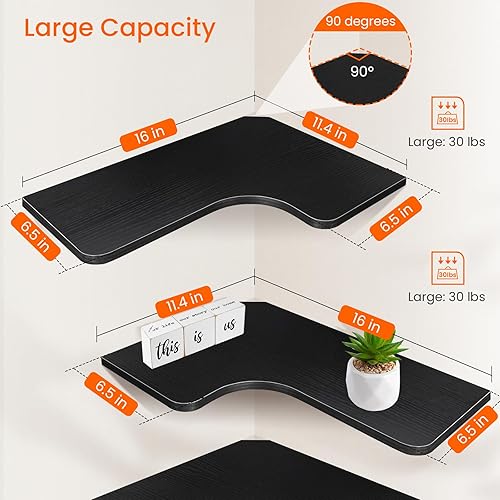 Miniatura 6 de Homode Estantes esquineros montados en la pared, juego de 3 estantes de esquina flotantes con agujero para cable, estante de exhibición colgante de