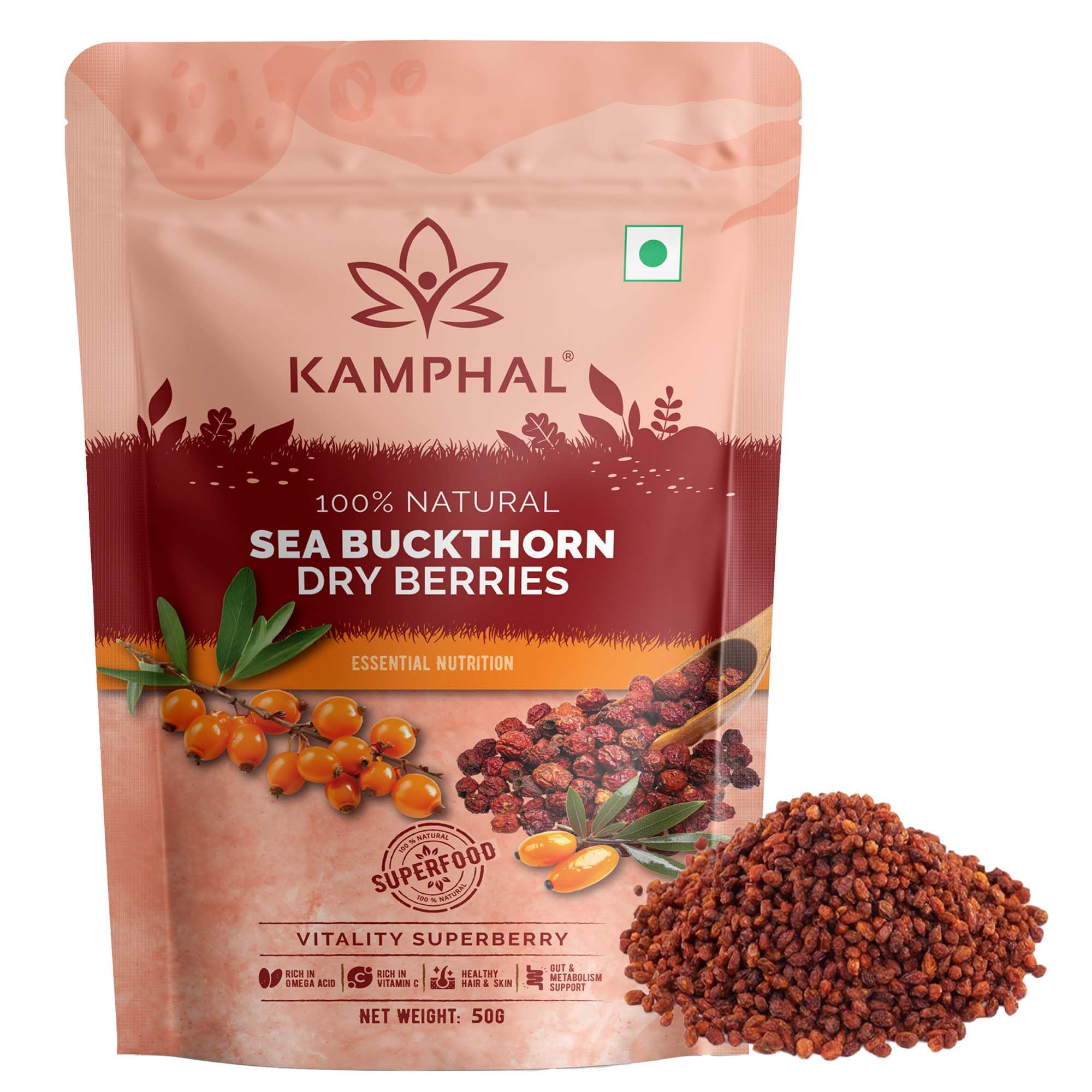 Kamphal Sea Buckthorn Berry 50g | Sun-Dried Wild Berries | Rich in Vitamin C, Omega 7 & Antioxidants | Supports Skin Glow, Hair Growth & Immunity | 100% Natural Superfood-picture-31