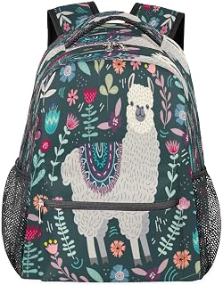 Mochilas escolares de lhama para meninas, mochila de estudantes, resistente à água, mochila escolar de viagem com flor de lhama para mulheres/homens, mochilas universitárias, Multi, Medium
