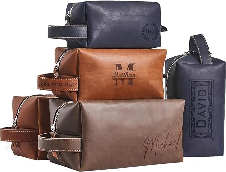 Personalized Mens Leather Toiletry Bag, Customized Name Portable Kit, Unique Custom PU Leather Storage Bag, Personalized Gifts for Fathers Day Wedding Gift for Groomsmen Dad Best Man Husband