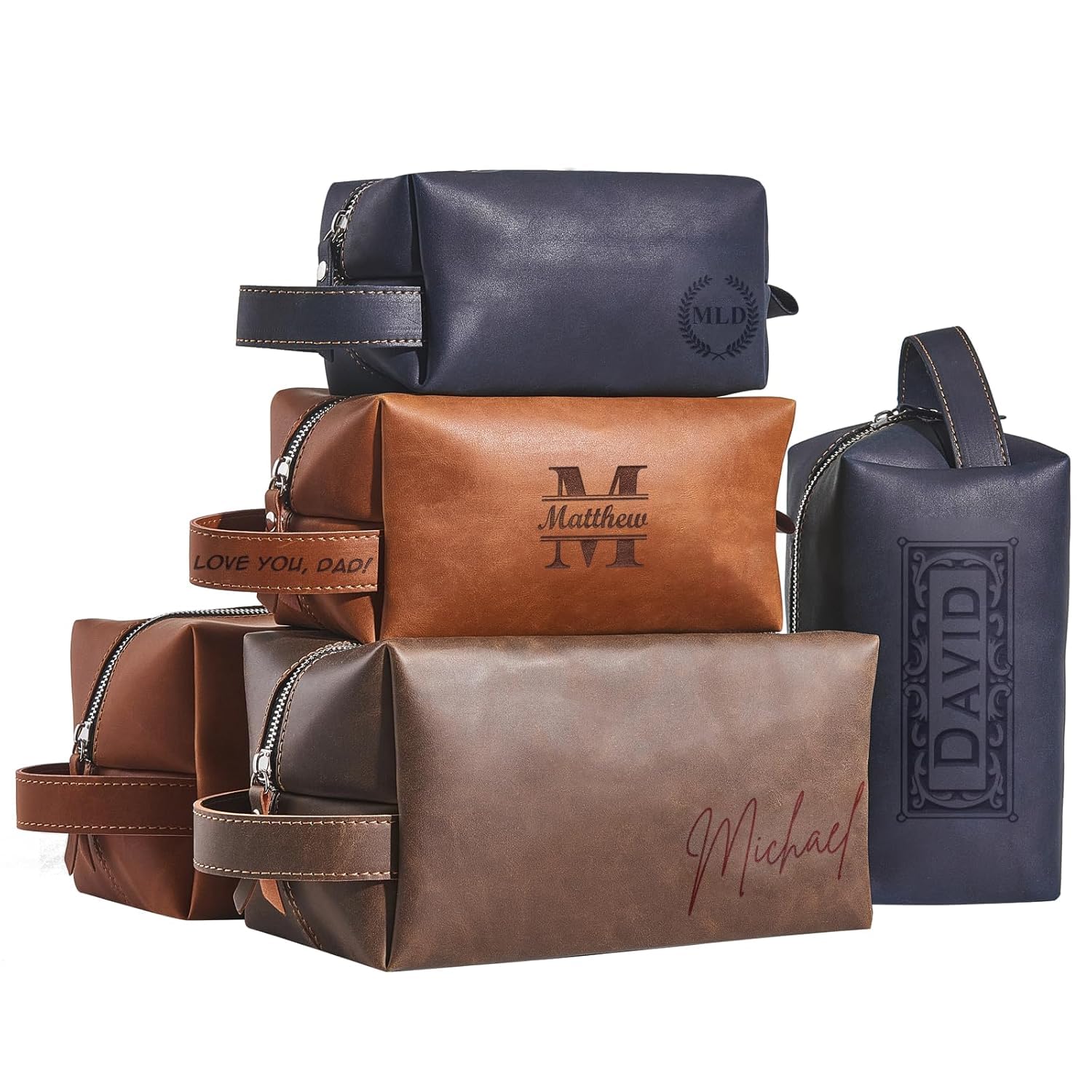 Personalized Men's Leather Toiletry Bag, Customized Name Portable Dopp Kit Thumbnail