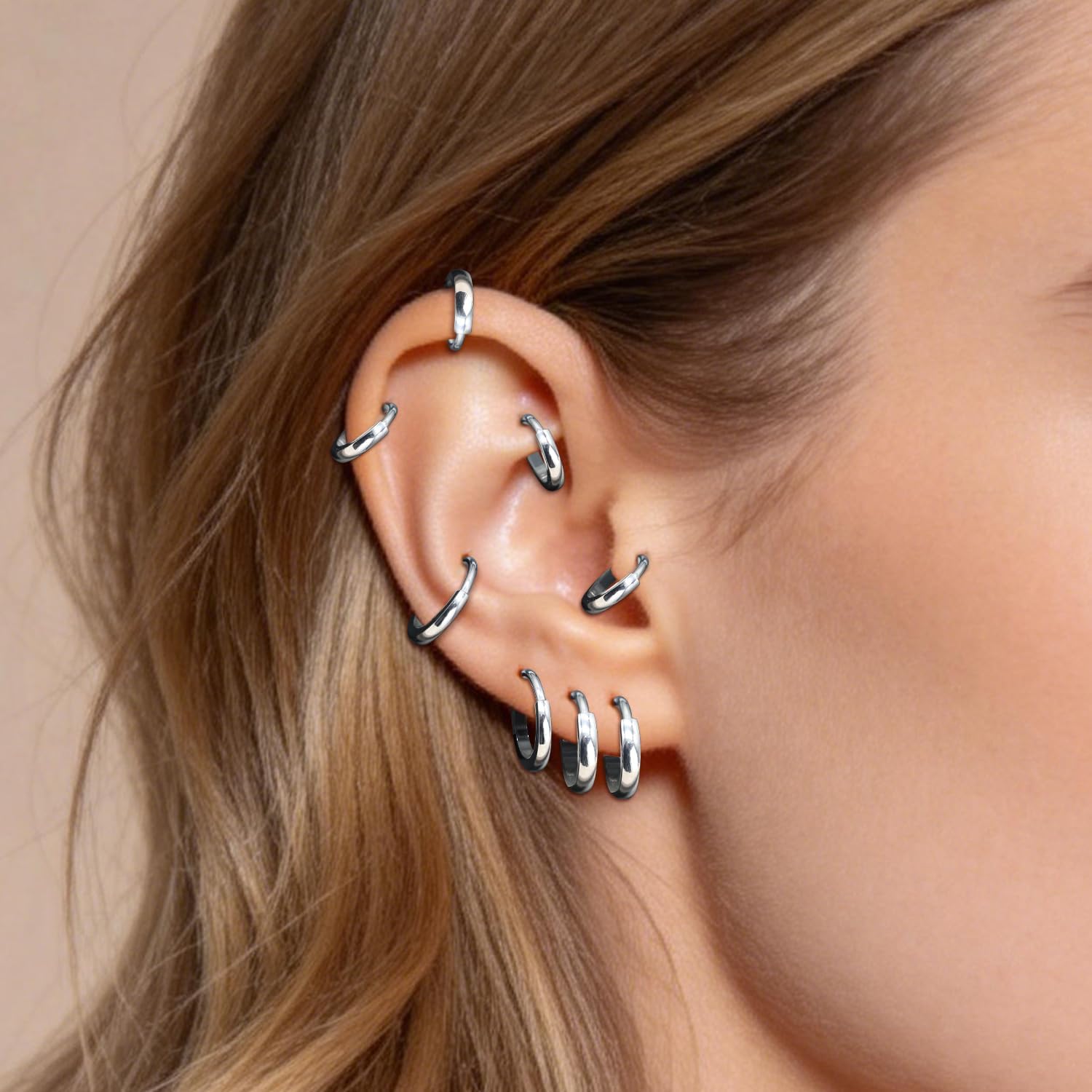 XUU Titanium Huggie Hoop Earings 16G - Implant Grade ASTM F136 Clicker Earrings, Hidden Clips & Water-Resistant, Hypoallergenic Jewelry, Slim or Chunky, 8mm & 10mm, 5 Colors, 1 Pair