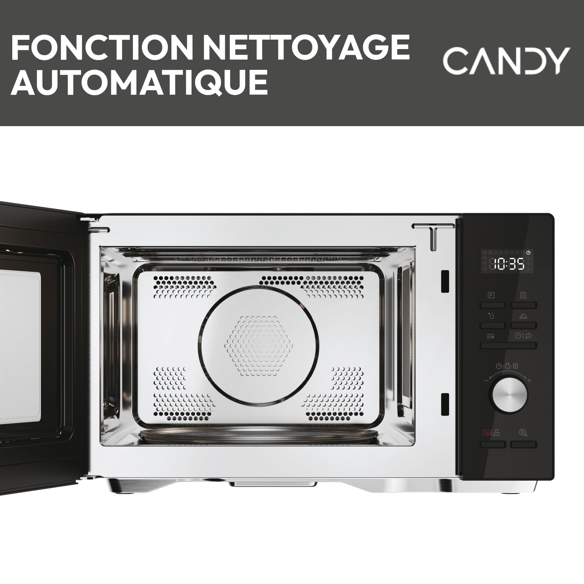 Candy CMCA29EDLB Four Micro-ondes Gril 1000W, Combiné à Chaleur Tournante, Grande Capacité 29L, Menus Pré-Programmés, Nettoyage Auto, Programmateur digital, Fonction décongélation, Noir Silver