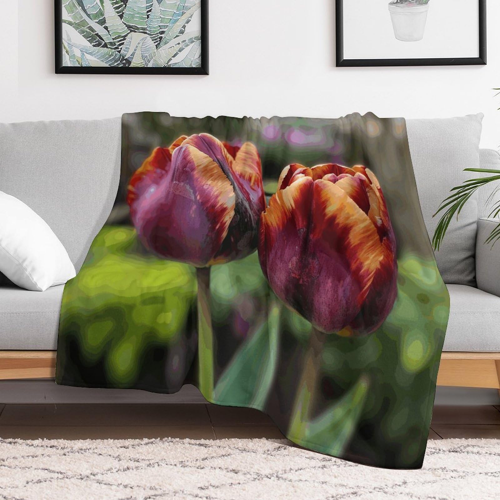 Couverture en micro polaire de luxe jeté de lit imprimé fleurs 152x203 cm