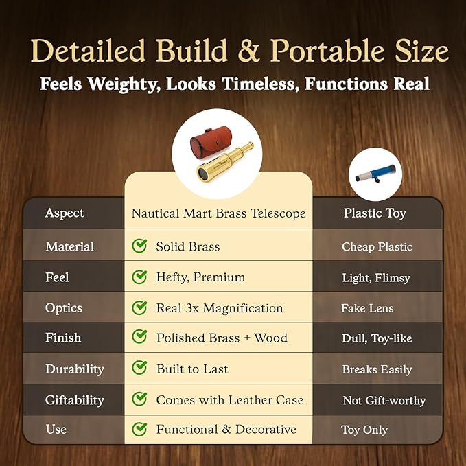 Telescopio de mano de latón sólido 6" - Anteojo pirata náutico con estuche miniatura 6