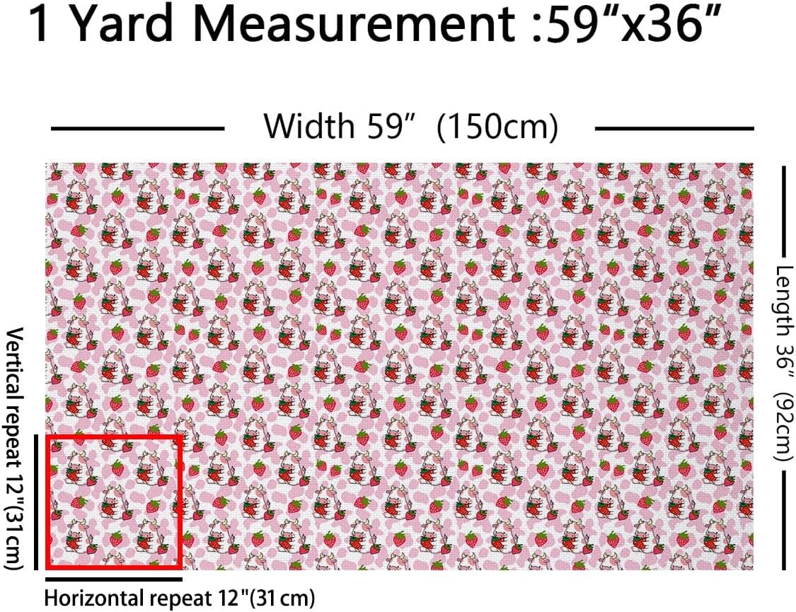 Feelyou Cute Cow Upholstery Fabric by The Yard, Pink Cow Print Strawberry Outdoor Fabric by The Yard, Farmhouse Kawaii Room Decorative Fabric for Upholstery and Home DIY Projects, 3 Yards