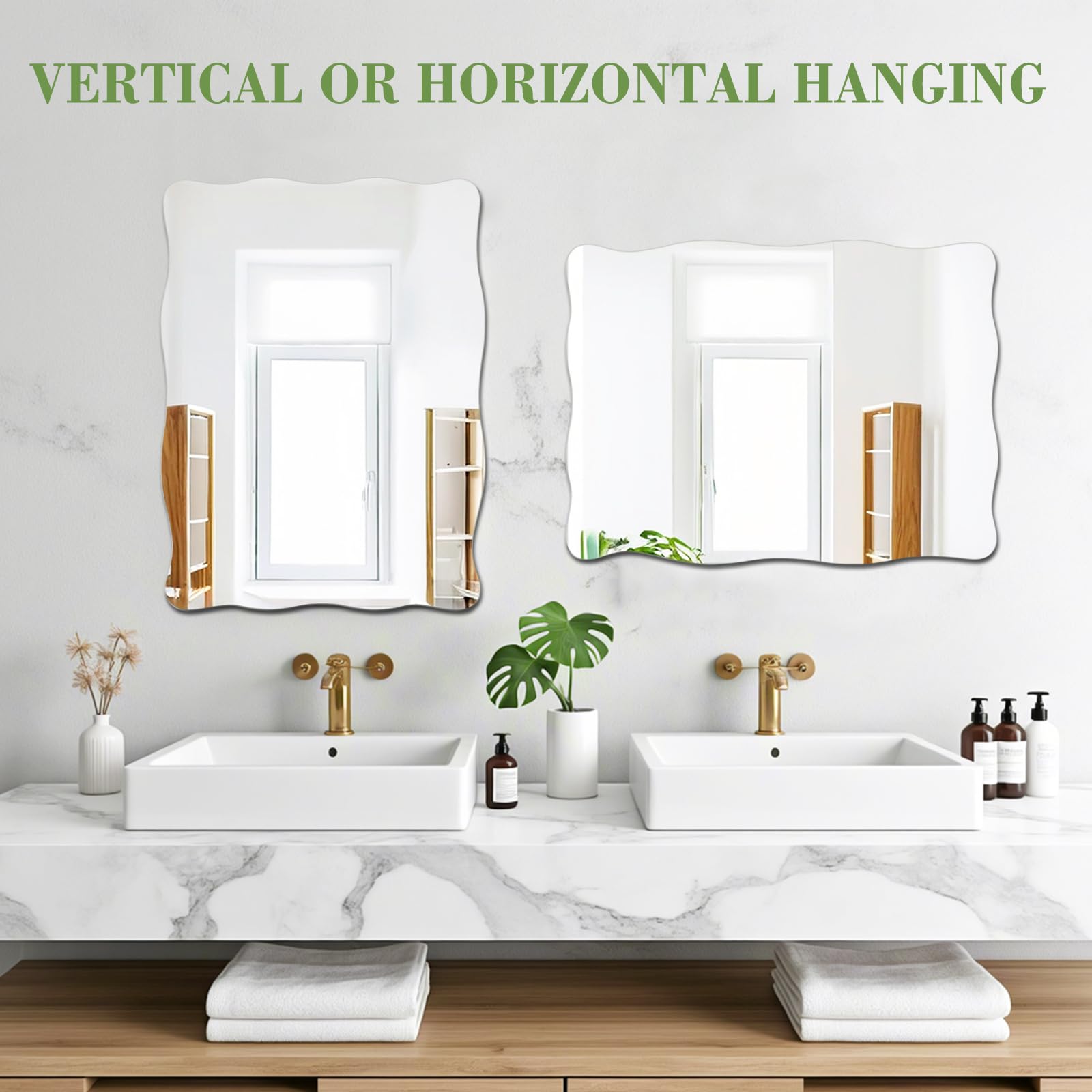 Miroir Mural Moderne Miroirs Autocollants Acrylique Bord Ondulé 40×30cm Miroir Adhesif Mural Autocollant pour Salle de Bain, Chambre, Entree Maison