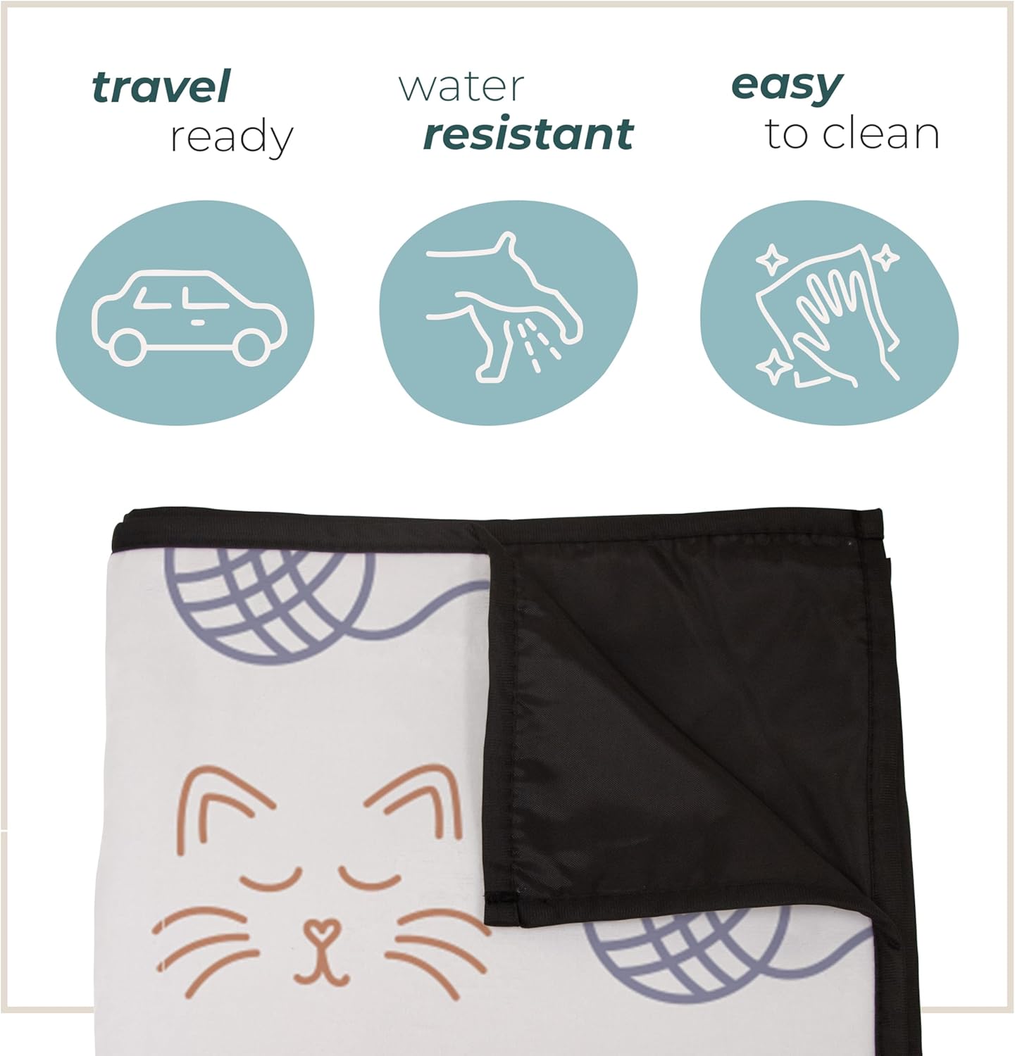 Pet Blanket for Indoor & Outdoor, 50"x 60", Polyester, Comfortable, Washable & Water Resistance, Foldable Mat for Beach, Picnic & Travel Activity - Cat and Yarn - Ivory