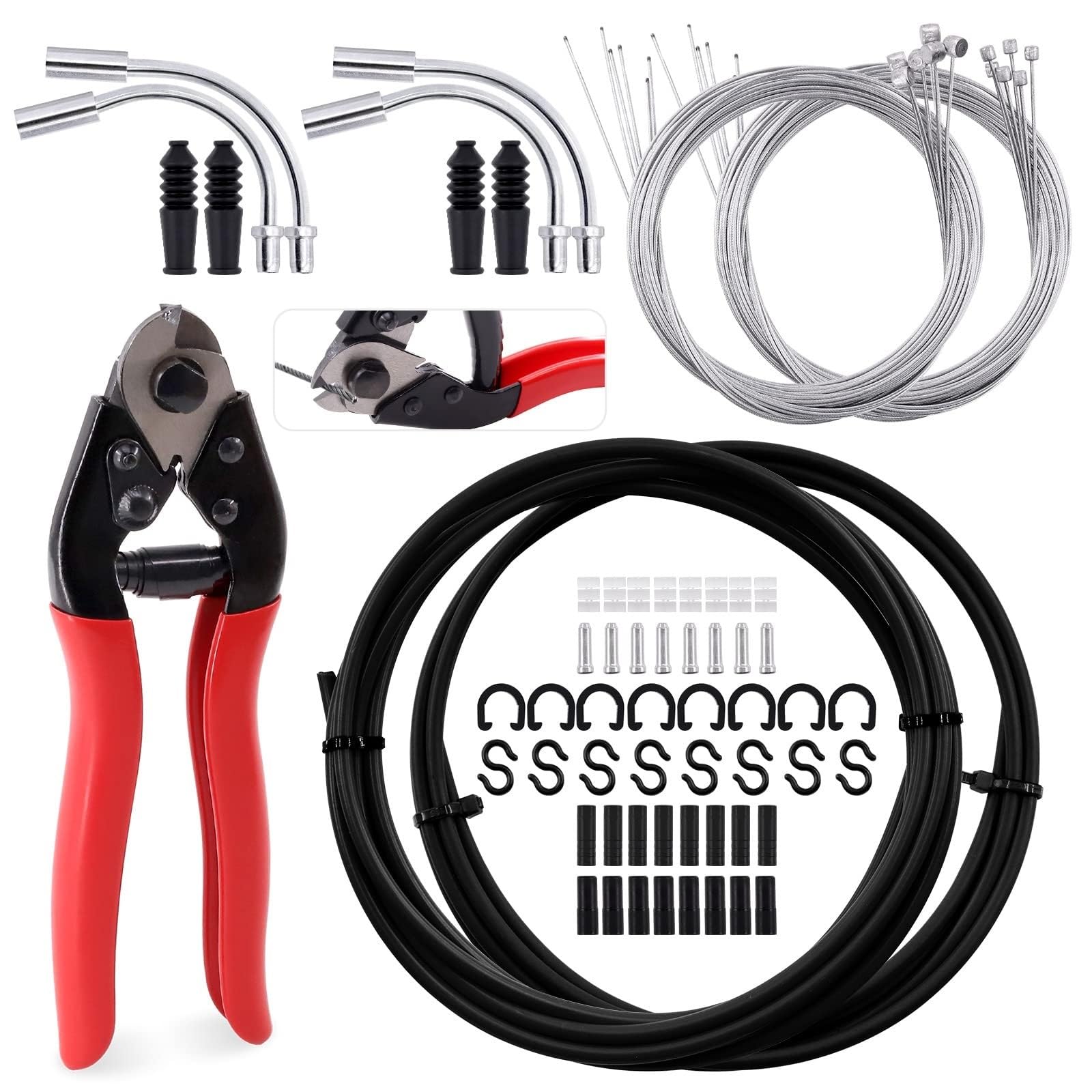THE WHITE SHOPA set of Bike Brake Cable Housing Kit Including Bicycle Brake Line, V Bike Brake Noodle Cable Guide Pipe and Hose, Bicycle Shifter Cable Housing and Cable Cutter for Road Mountain Bicyc