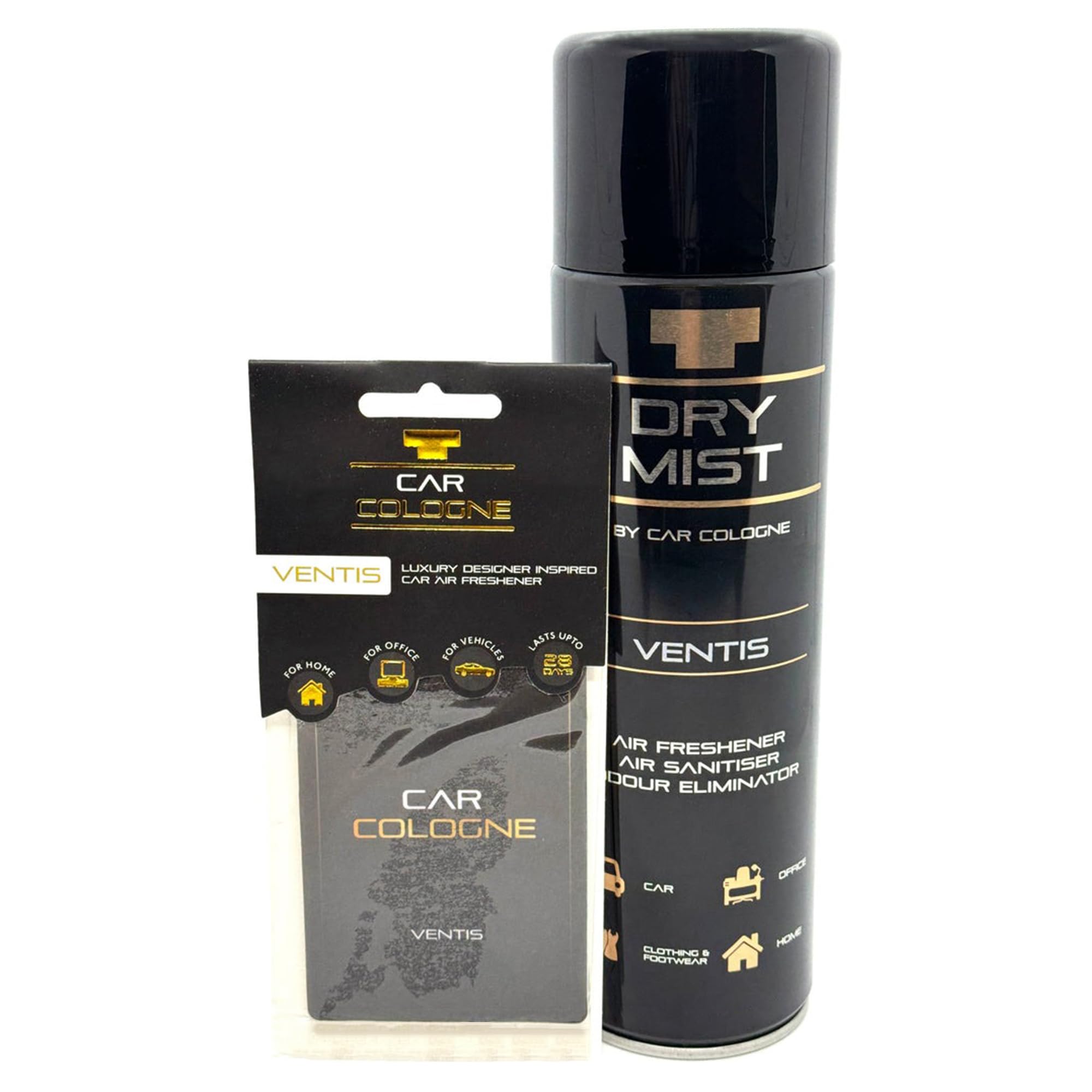 Car Cologne Ventis Dry Mist and Card Freshener Bundle - Aventos Inspired Luxury Designer Scent - Includes 3-in-1 Car Spray and Hanging Air Freshener - Car Gift Sets for Men and Women