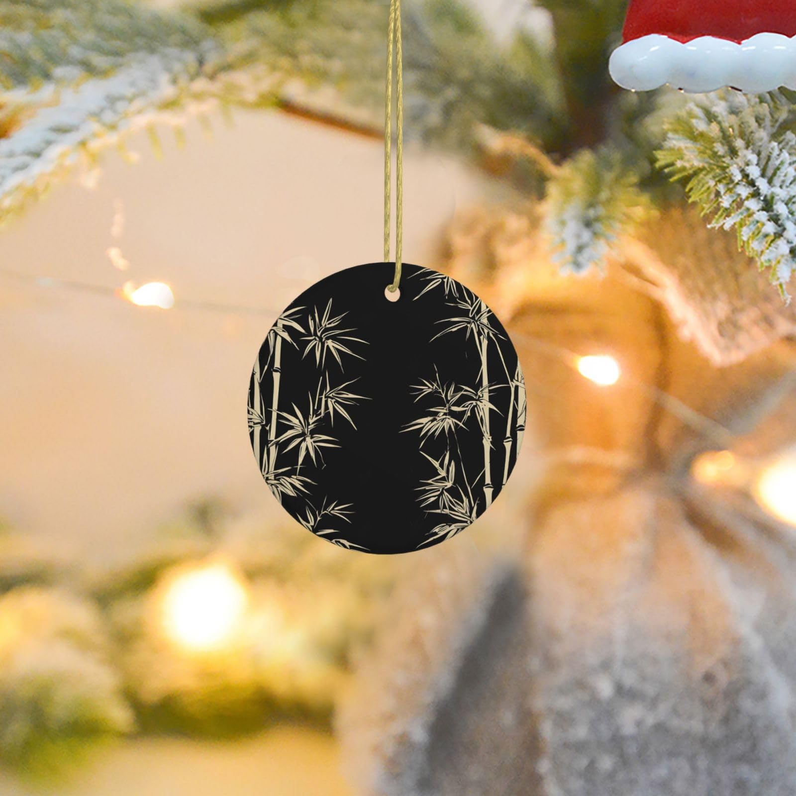 Christmas Ornaments for Christmas Tree Decoration Ceramic Hanging Asian Bamboo Ornament with Gold Ribbon Crafts Round Pendant for Keepsake Gifts Glass Xmas Decor Party Supplies