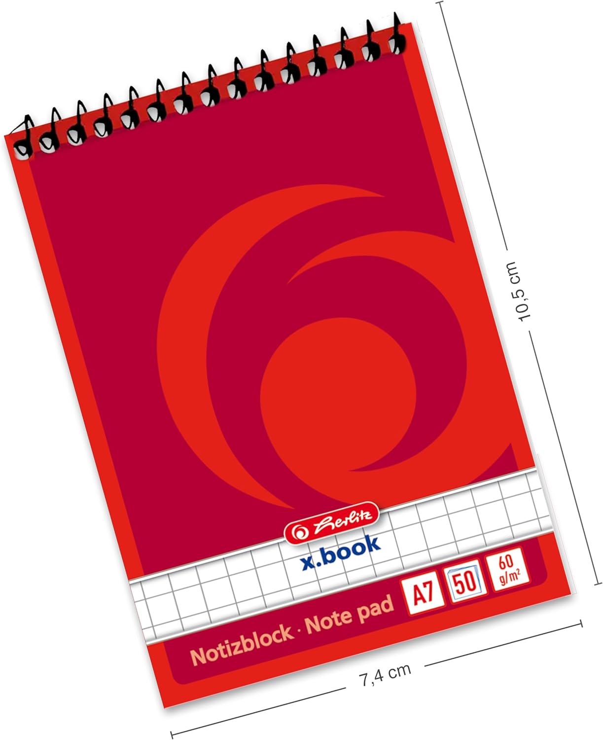 herlitz 110510 Spiral Notebook A5, 50 Sheets, Pack of 10 Chequered A7