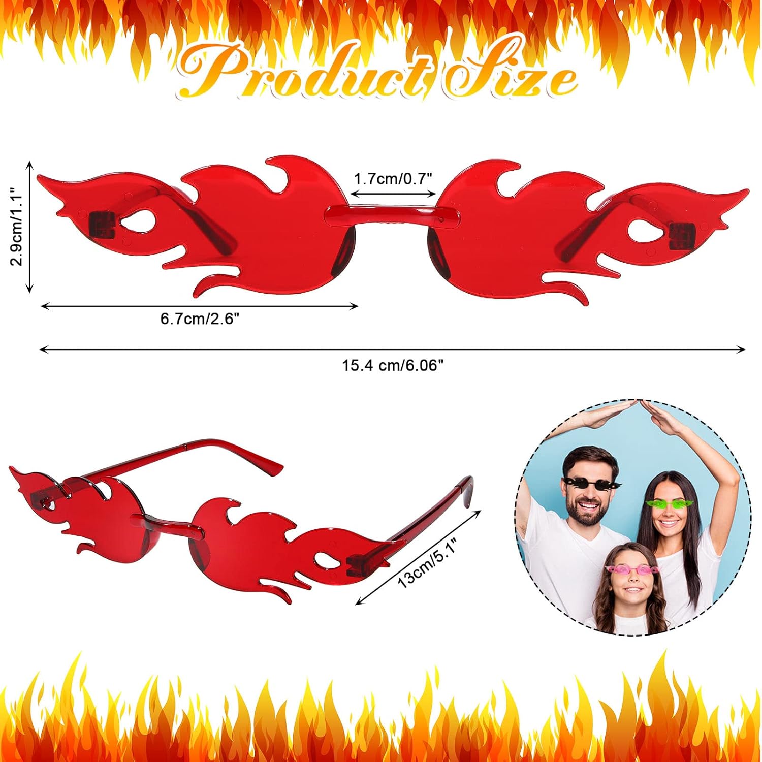 EBOOT 48 Pairs Fire Flame Sunglasses Rimless Flame Glasses Bulk Novelty Sunglasses for Women Men Wedding Birthday Party - Image 2