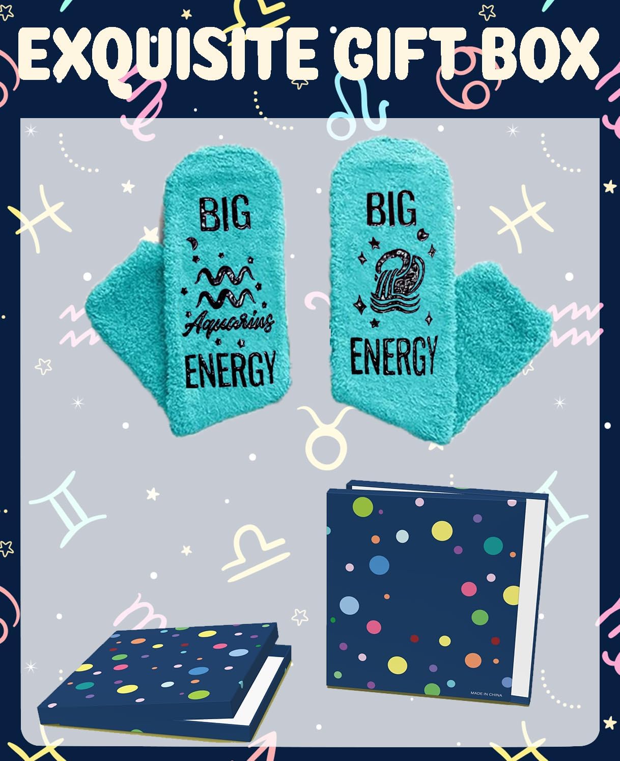 Zodiac Birthday Gifts Astrology Constellation Horoscope Fuzzy Space Galaxy Socks for Women Teen Girls - Image 2