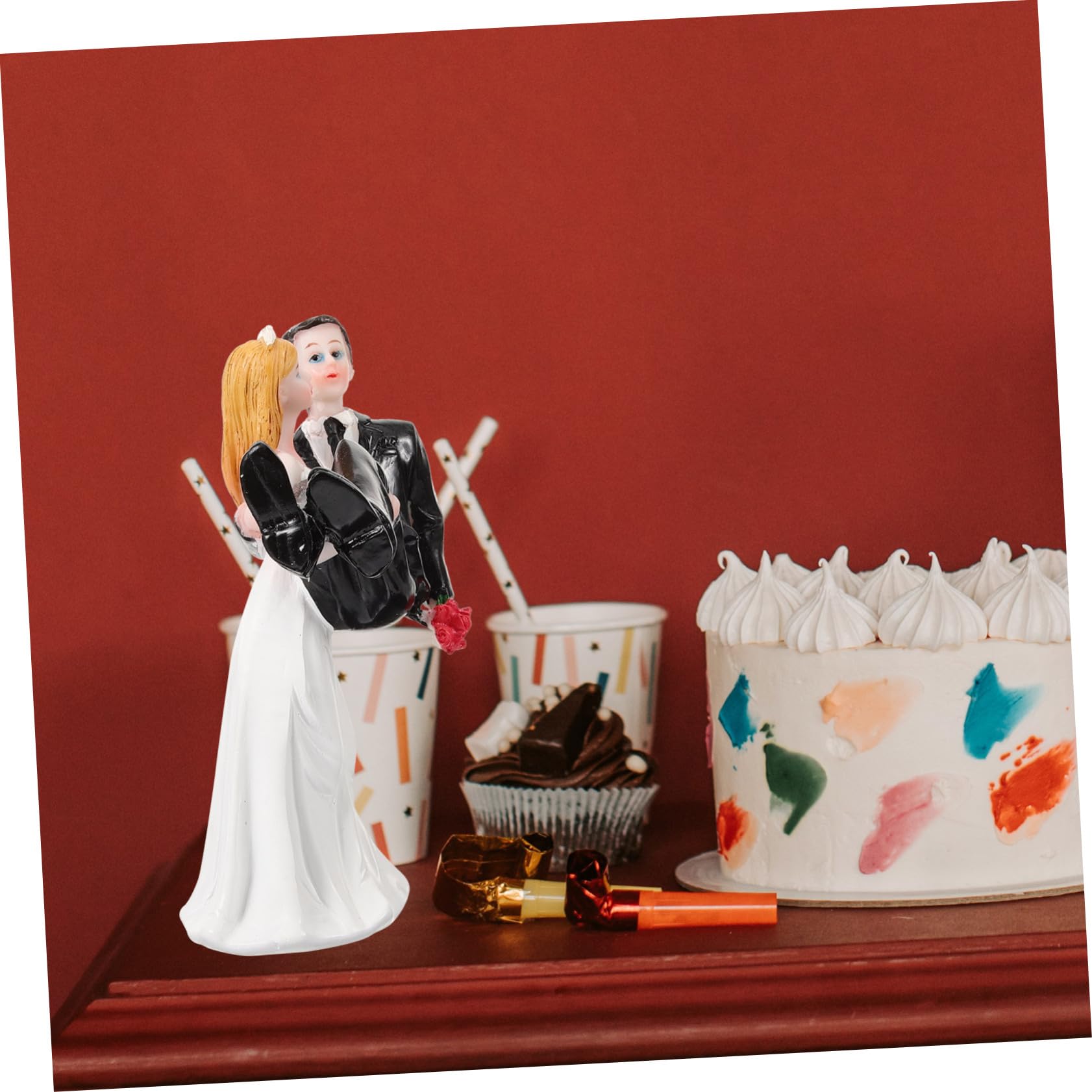 2stücke Braut Und Bräutigam Resin Statue Hochzeitsfigur Für Kuchen-Dekoration Romantisches Hochzeitsgeschenk Witziger Tortenaufsatz Schwarz-weiße Hochzeitspaar-Figurine