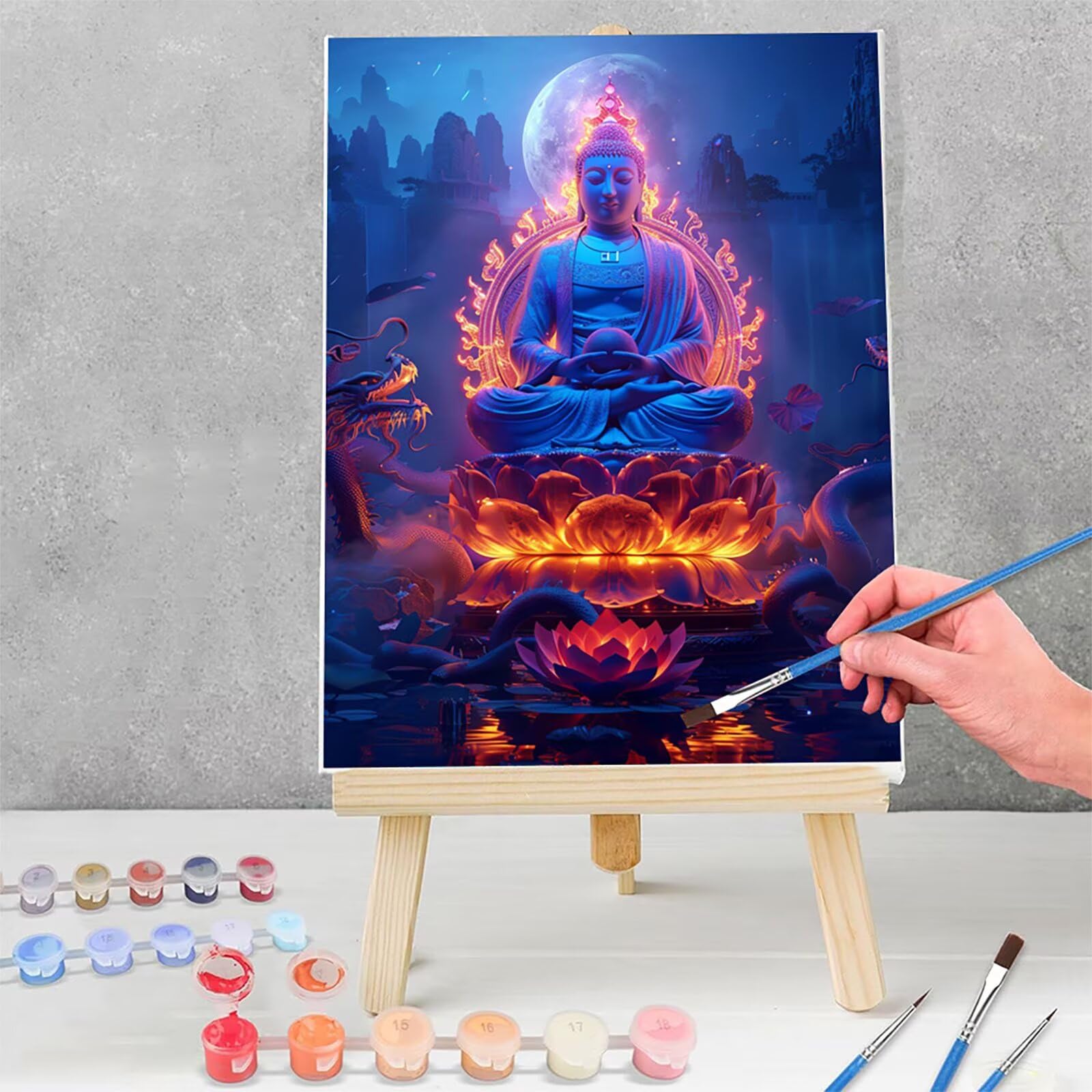 Zen Malowanie według numerów dla dorosłych z ramą, malowanie po numerach płomień, DIY Rękodzieło dla dorosłych, Paint by Numbers Adult Kit z farbami akrylowymi i pędzlami, dekoracja domu prezent