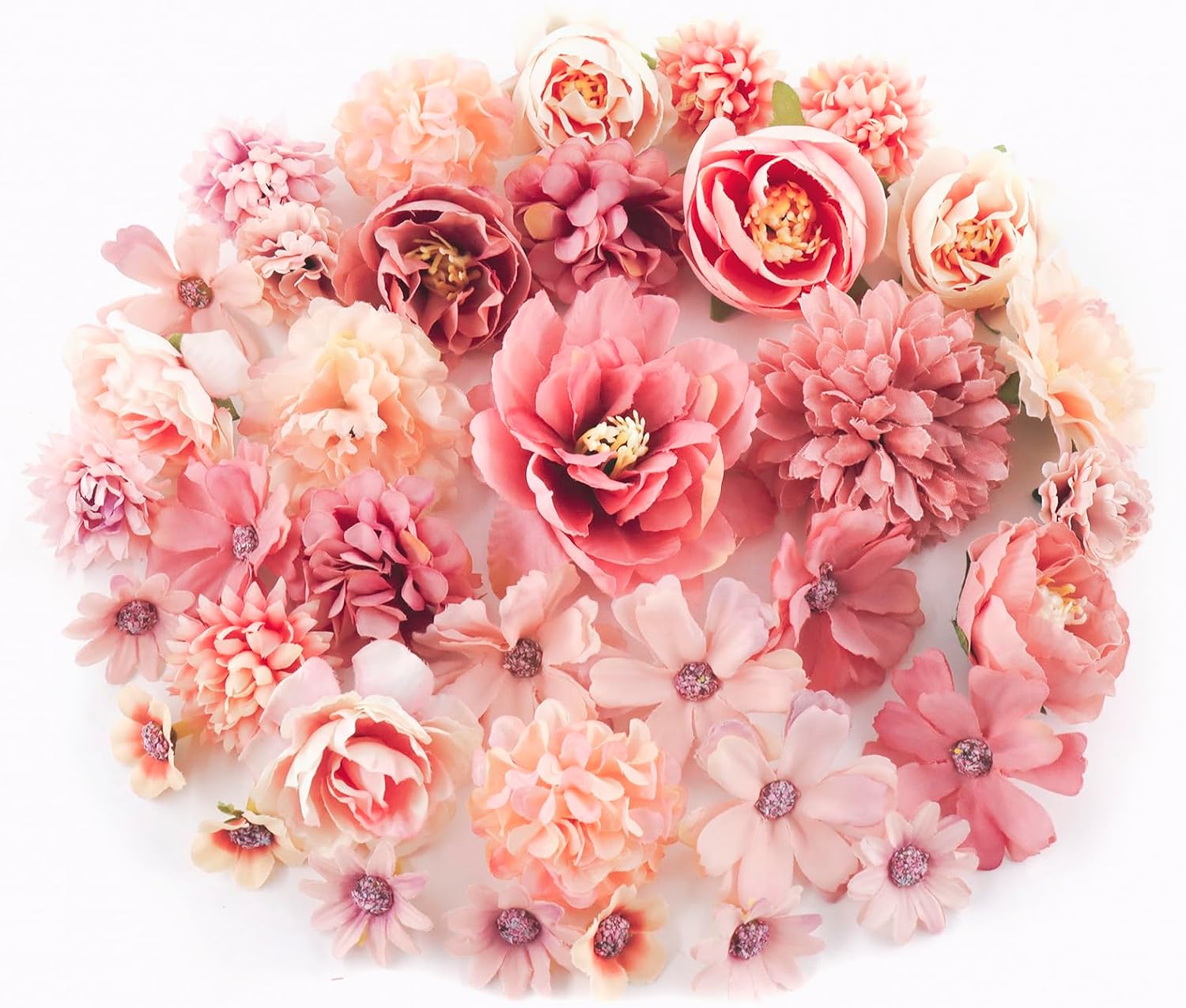 Pack of 37 Artificial Flowers Flower Heads Craft 2-8 cm Fake Artificial Flowers Artificial Flowers Scatter Decoration Flowers Mini Silk Flowers for Cake Decoration Wedding Home DIY Crafts Scrapbooking