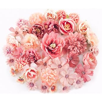 Pack of 37 Artificial Flowers Flower Heads Craft 2-8 cm Fake Artificial Flowers Artificial Flowers Scatter Decoration Flowers Mini Silk Flowers for Cake Decoration Wedding Home DIY Crafts Scrapbooking