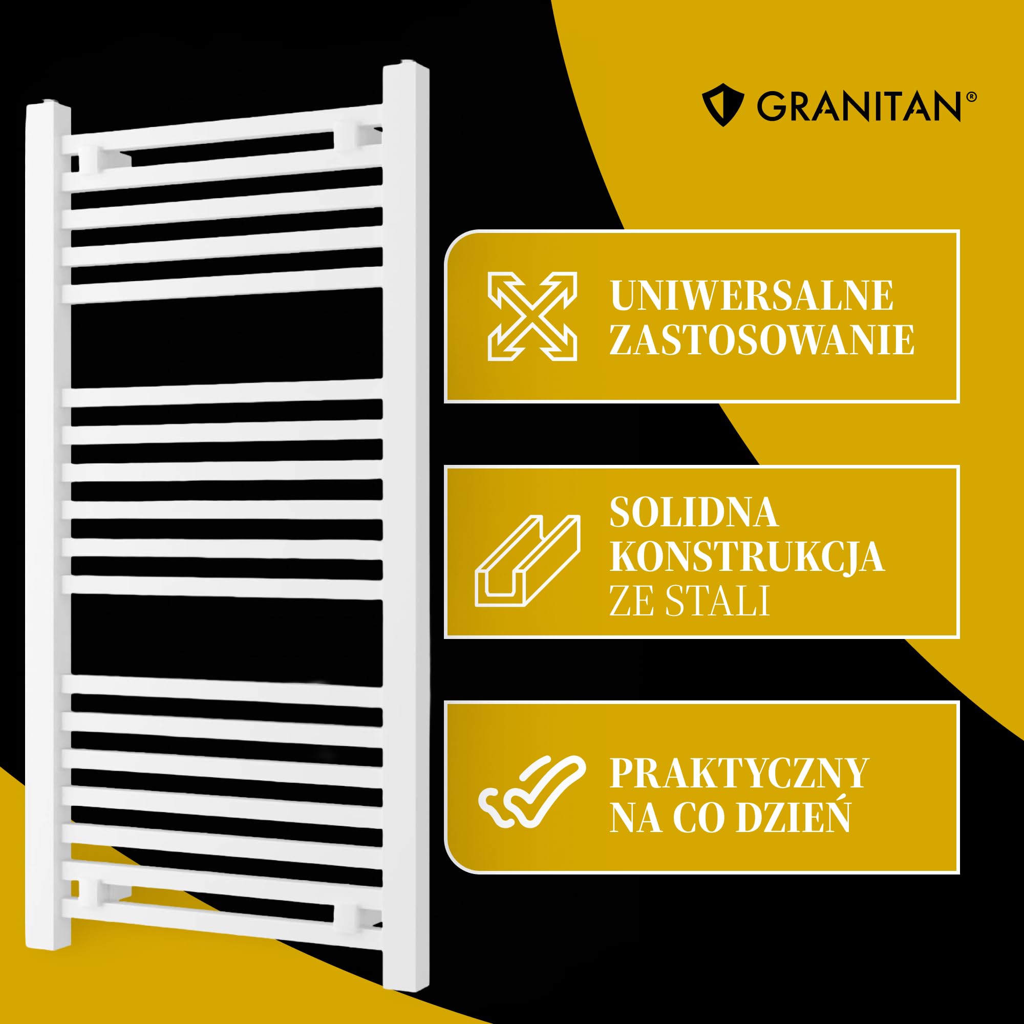Granitan Grzejnik Łazienkowy BERGEN 60x40 cm, Biały, 206W | Grzejnik Łazienkowy Wodny, Ścienny grzejnik, drabinka do suszenia ręczników, podłączenie do centralnego ogrzewania