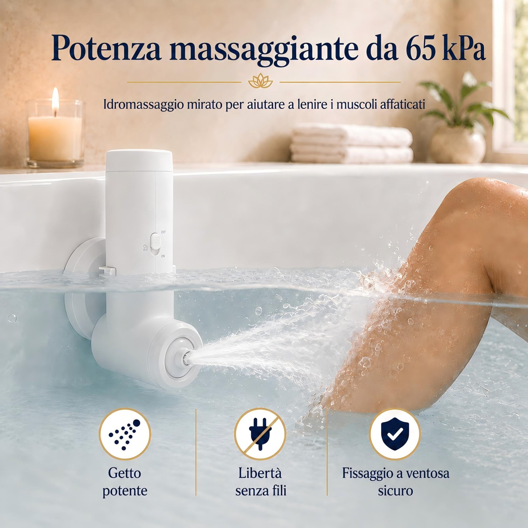 Getto Spa per Vasca, Fornisce Un'intensità di Massaggio di 65 kPa, Getto Idromassaggio Ricaricabile con Modalità Bolle, per Bagno Schiuma e Massaggio, Ideale per Relax (Bianco)