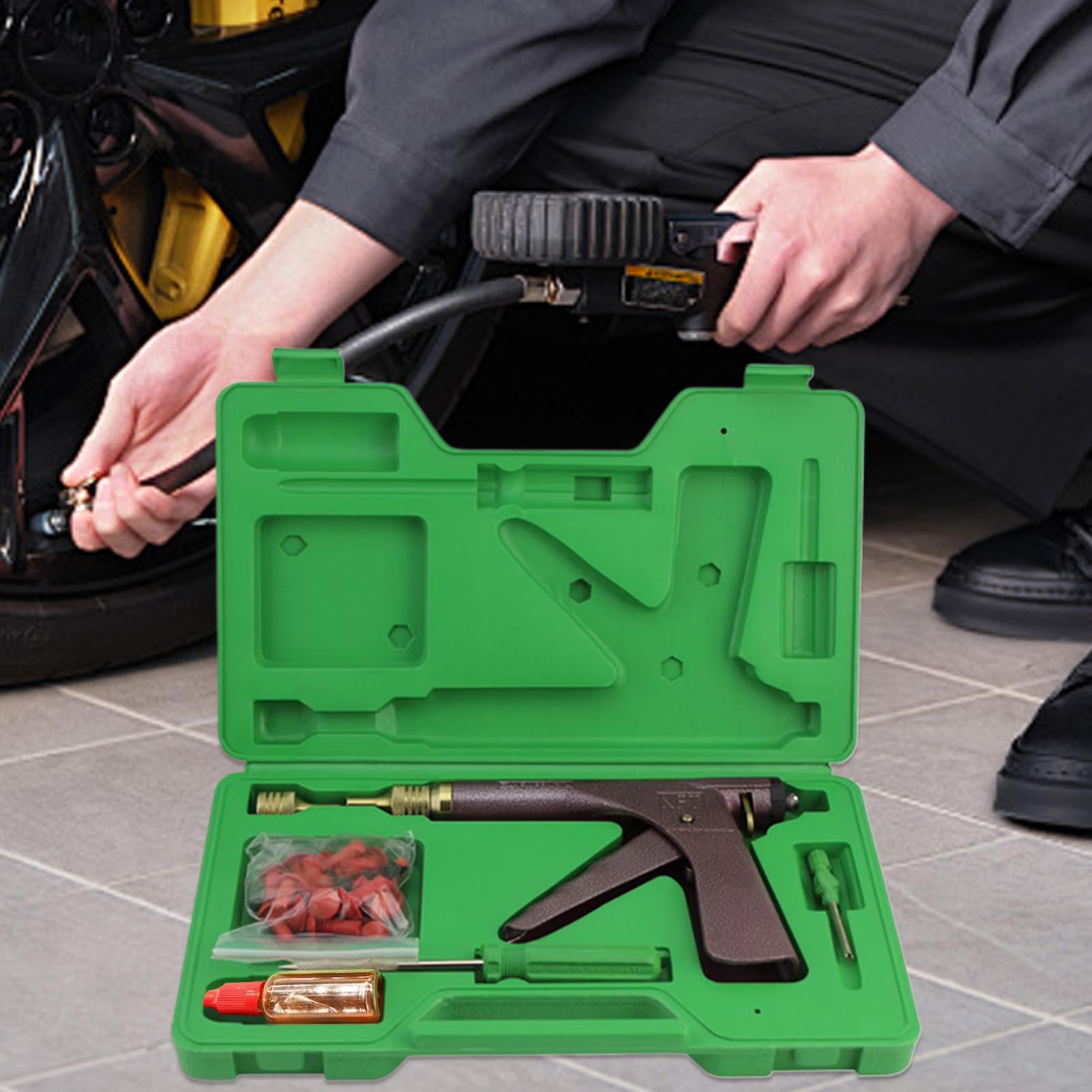 Kit Riparazione Foratura Pneumatici Moto Utensile Compressore Valvola | Kit riparazione pneumatici a tappo Attrezzo per valvole per strada, sentiero, ATV, camion, trattori e tosaerba
