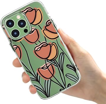 チューリップフラワー スマホケース クリアケース iPhone 12 Pro Max用、かわいいガーリー保護シェル 透明アート 花柄 ユニークデザイン 黄変防止 ソフトTPUバンパー ウルトラスリム 耐衝撃カバー