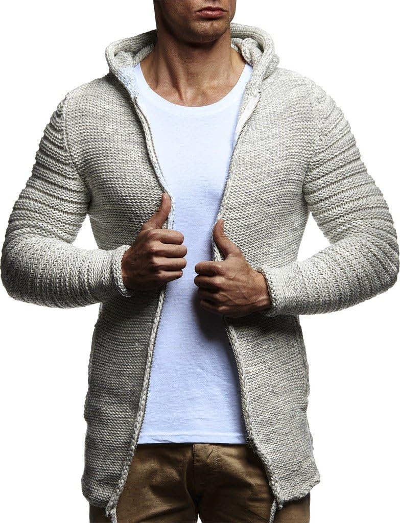 Leif Nelson Men’s Full Zip Cardigan | Long-sleeved slim fit Knitwear | Basic full zipped winter hoodie for Men