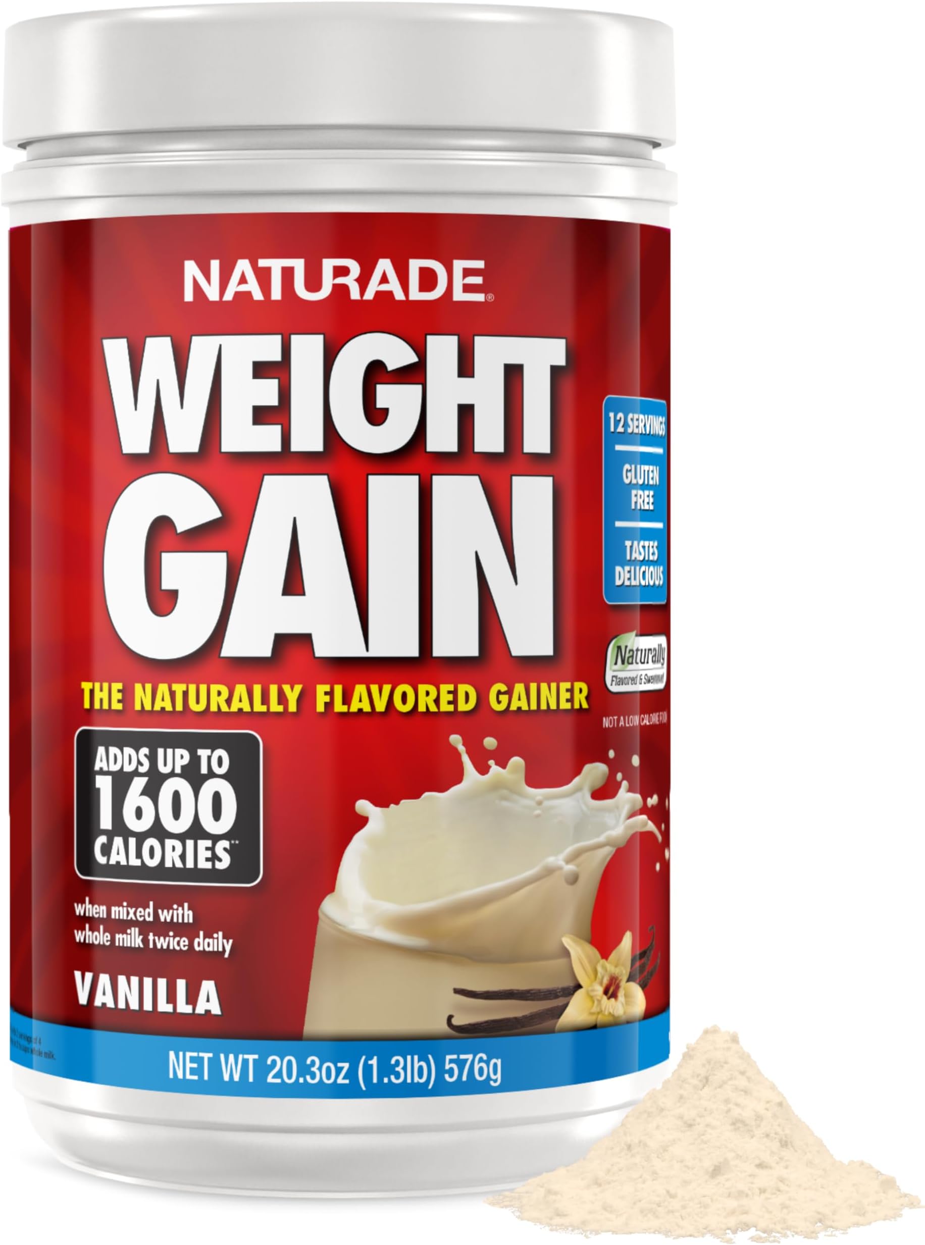 Naturade Weight Gain Nutrition Drink Mix for Healthy Weight Support, Balanced Calories with Protein, Vitamins & Minerals, Vanilla - 20.3 oz