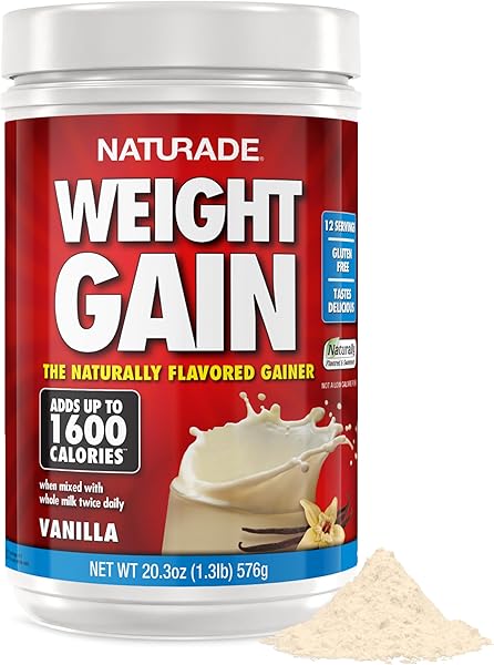 Naturade Weight Gain Nutrition Drink Mix for Healthy Weight Support, Balanced Calories with Protein, Vitamins & Minerals, Vanilla - 20.3 oz