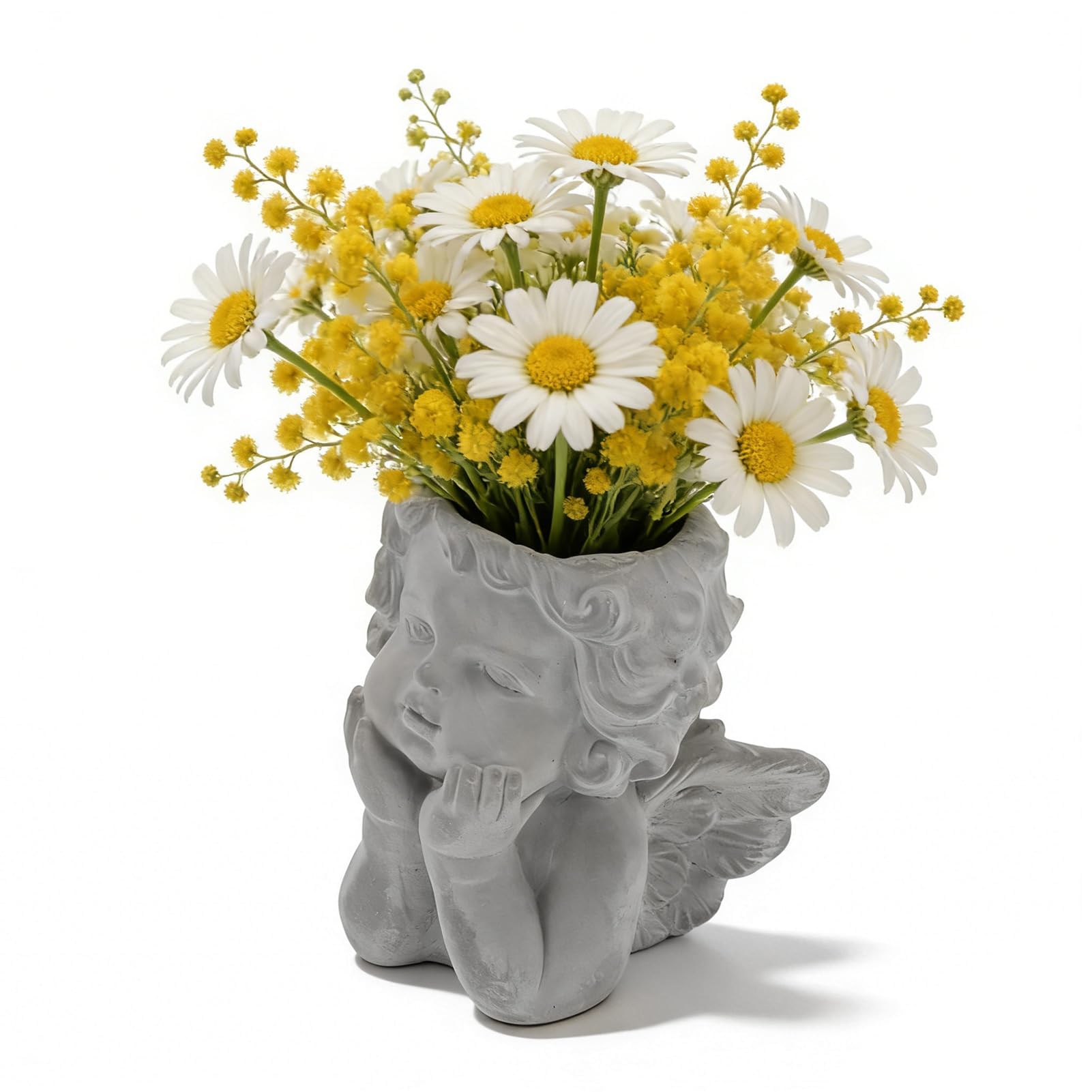 HERCHR Vaso a Forma di Testa d'Angelo, Elegante vaso da fiori in cemento per piante grasse, piante finte, Soprammobile Vintage Dipinto a Mano