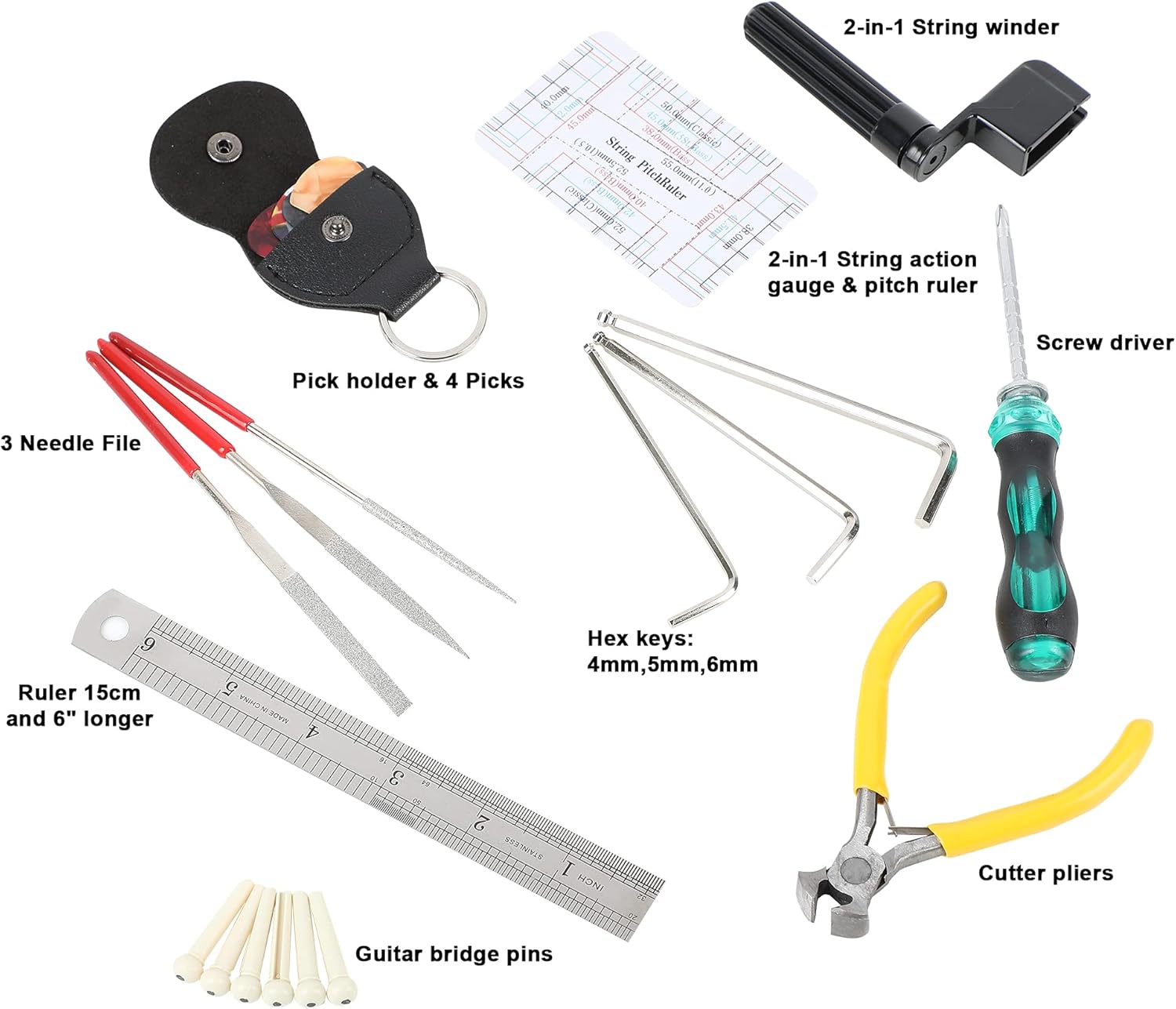 Juarez Guitar Maintenance, Set-up and Repair 23 Piece Tool Kit for Ukulele, Acoustic, Electric and Bass Guitars