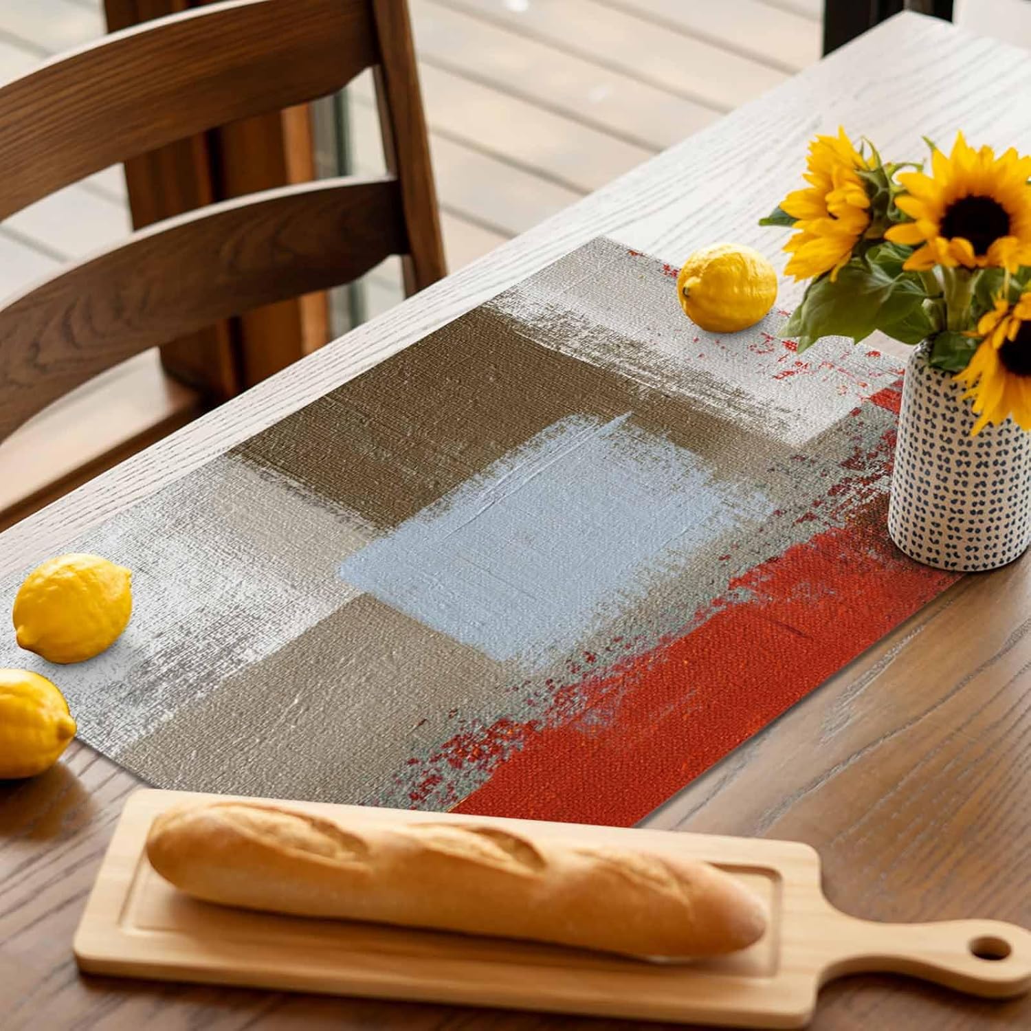 Dining Table Placemats - Pink Brown Gray Heat Insulation Placemats Set of 4, Modern Geometric Oil Painting Abstract Art Non Slip Place Mats for Living Room/Kitchen/End Tables, 13"x19"