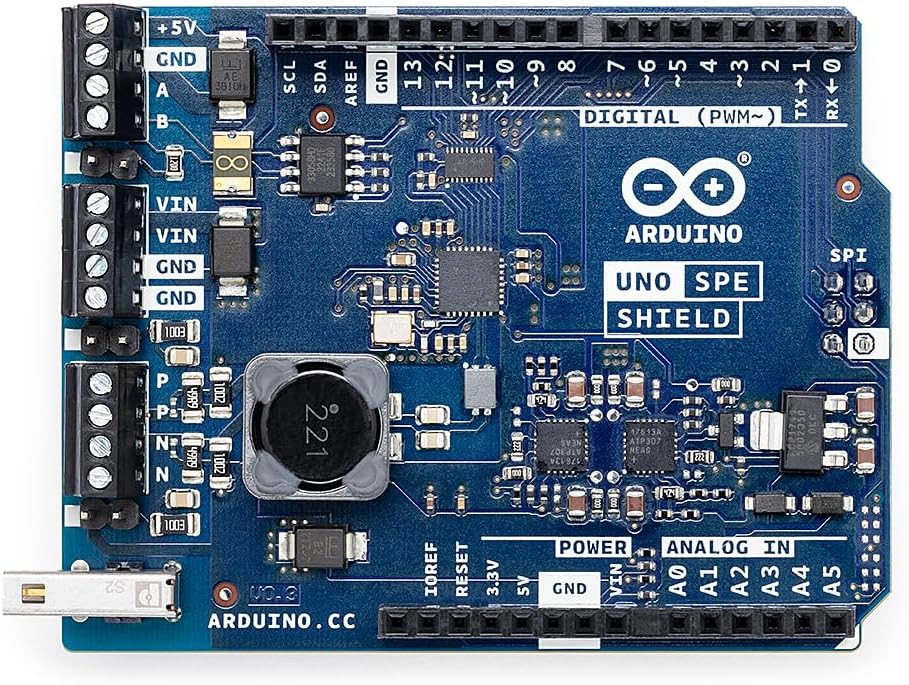 Arduino UNO SPE Shield [ASX00073] - Add Single Pair Ethernet (10BASE-T1S) with PoDL + RS485 to UNO R4, Industrial IoT, Legacy Integration, Smart Factory & Building Automation