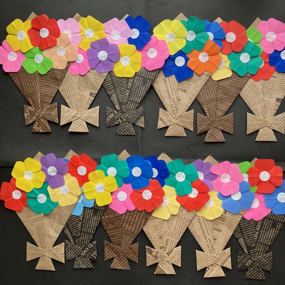 簡単•折り紙卒業入学♡チューリップの花束の作り方 リボン 花束