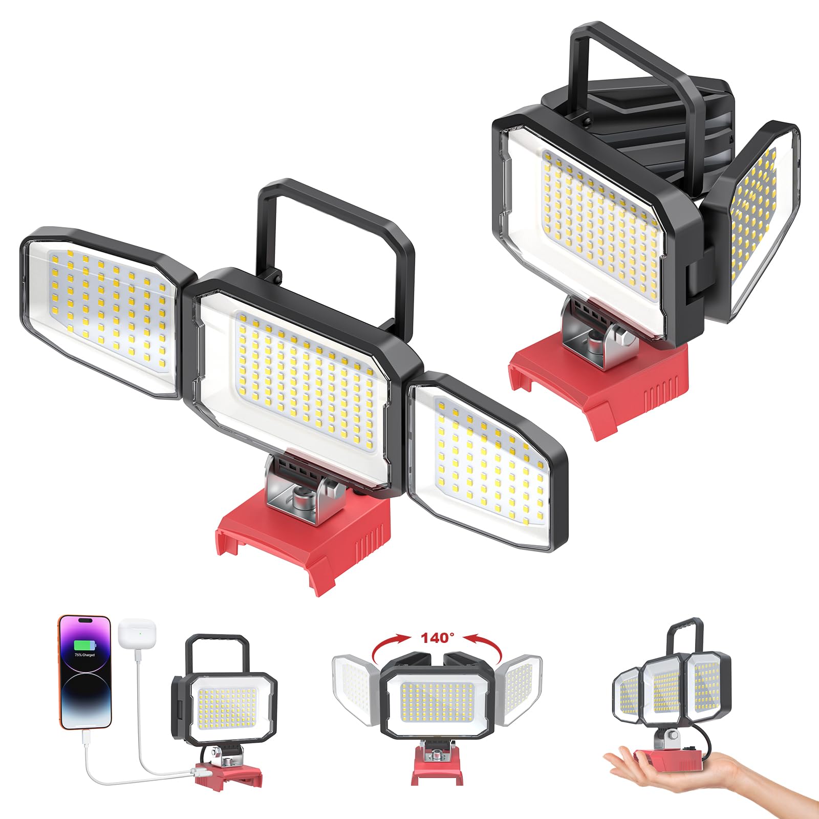 2PCS LED Work Light Compatible with Milwaukee 18V Battery, 150W 15000LM