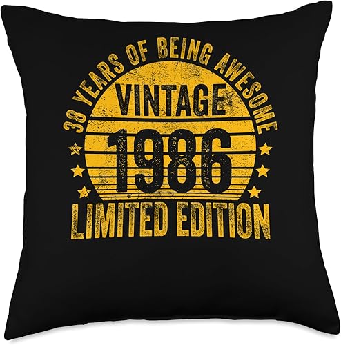 Retro 38th Birthday Gifts Men Women 38 años Vintage 1986 Edición Limitada Bday Throw Pillow, 18 x 18, multicolor