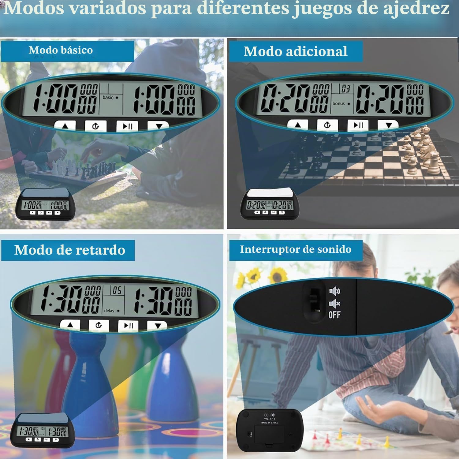 Temporizador De Reloj De Ajedrez Profesional con Alarma, Reloj De Ajedrez Portátil Multifunción 3 En 1 Temporizador De Ajedrez Profesional para Juegos De Mesa Reloj De Ajedrez