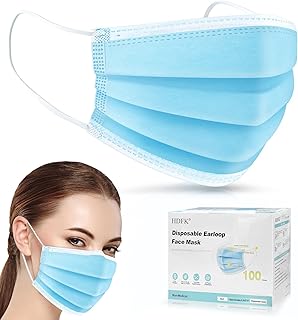 Disposable Face Mask Adult Blue Breathable Mask with Nose Clip Ear Loop 100 Pack