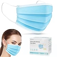 Vista 7 de HDFK Mascarilla desechable para adultos, 3 capas, no tejida, con clip para la nariz, cinta para las orejas, color azul, paquete de 50